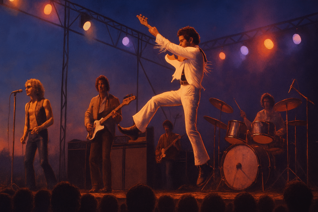 The Who performing at Woodstock 1969 during their legendary psychedelic dawn show.